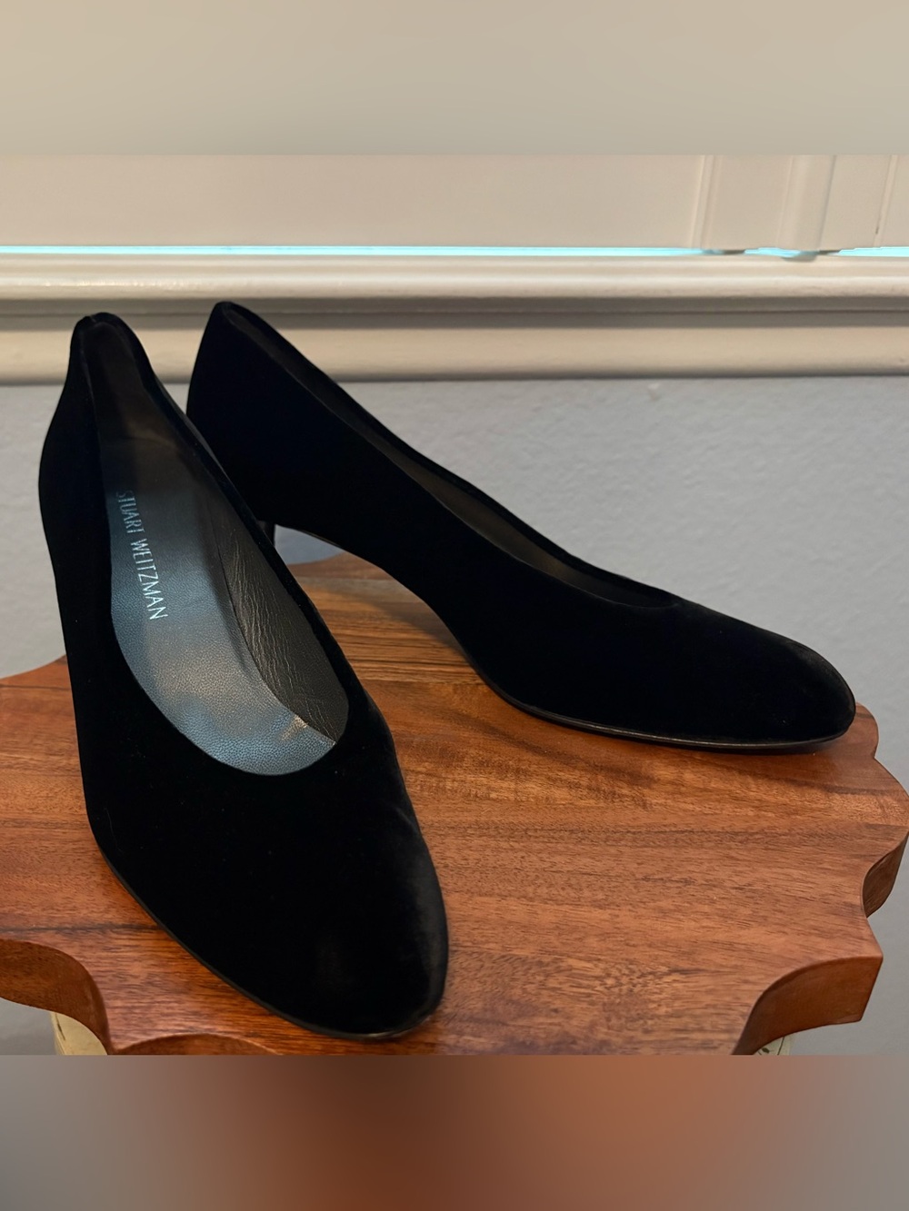 Stuart Weitzman Black Velvet Low Heel Pumps